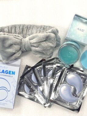 6 Pairs Collagen  eye pads,+ 1 ice gel mask, + 1 grey headband